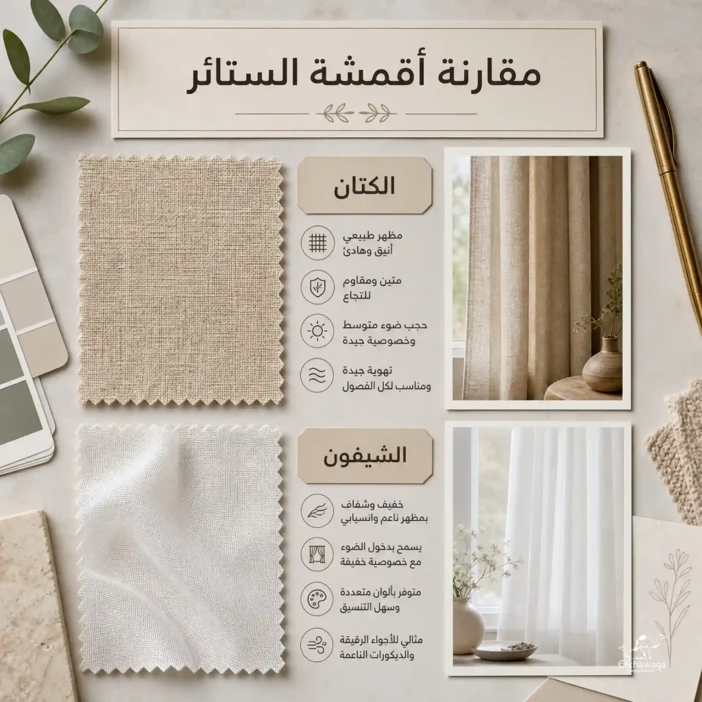 مقارنة أقمشة الستائر